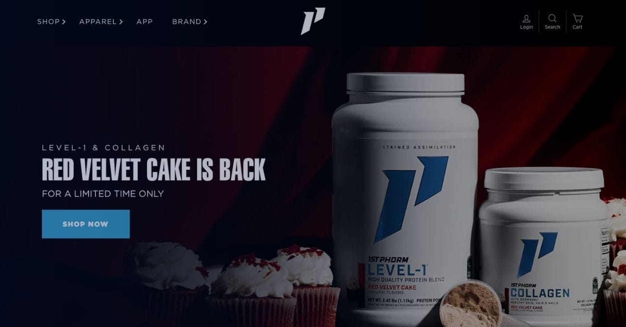 A screenshot of 1st Phorm homepage