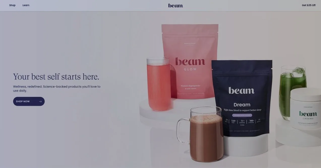 A screenshot of Beam homepage