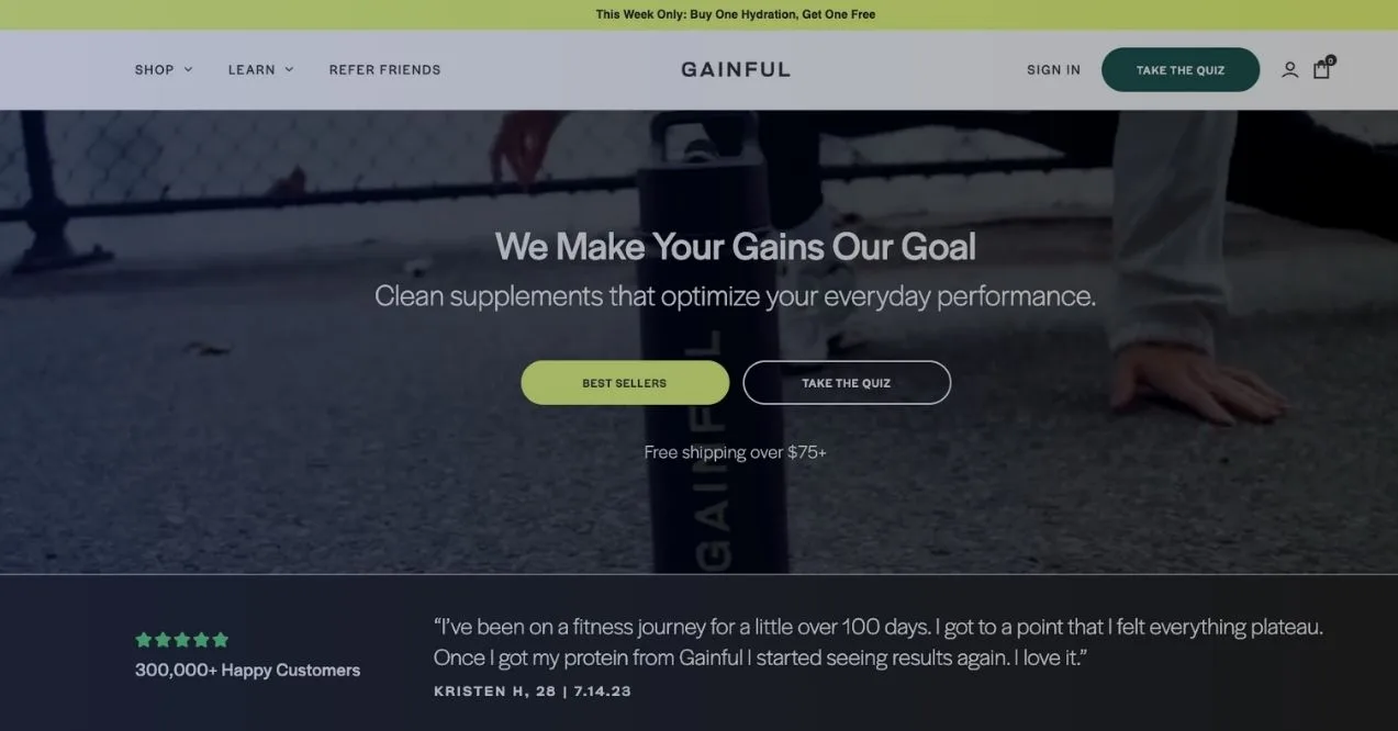 A screenshot of Gainful homepage 