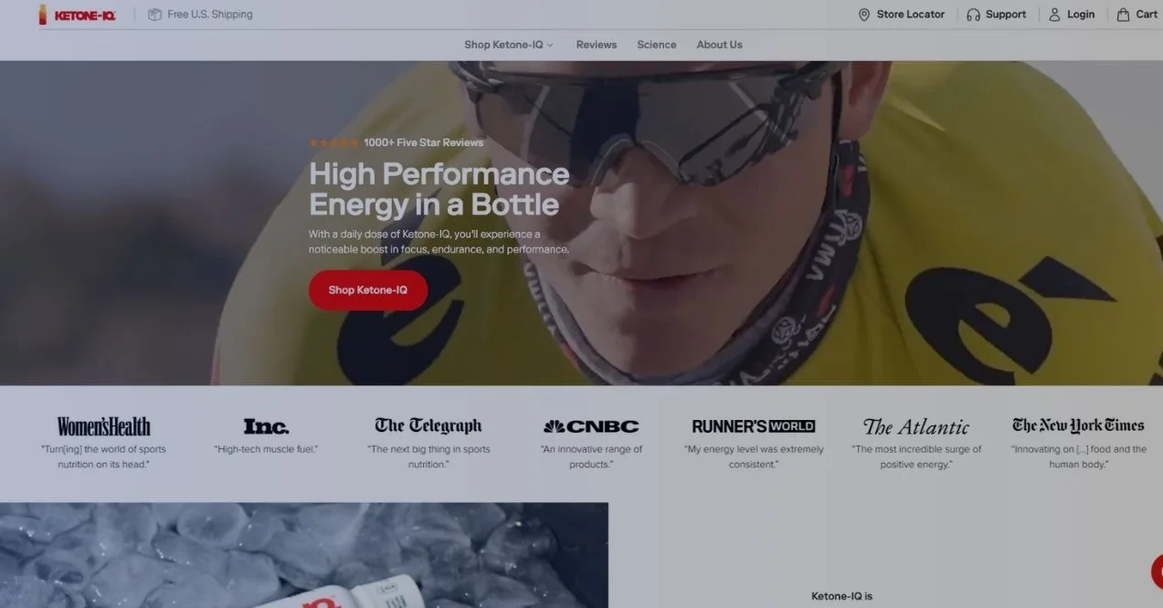 A screenshot of Ketone IQ homepage