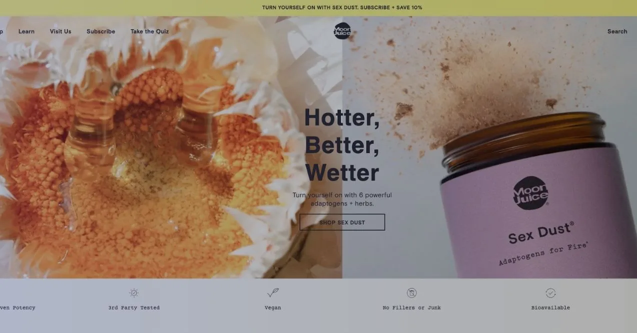 A screenshot of Moon Juice homepage