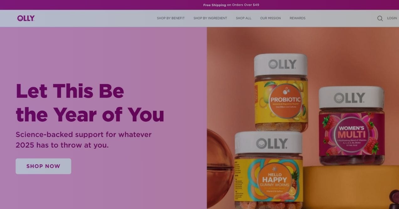 A screenshot of OLLY homepage