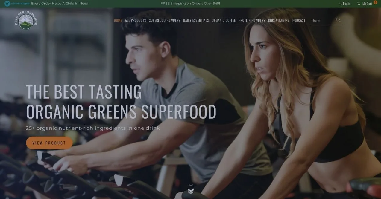 A screenshot of Peak Performance homepage