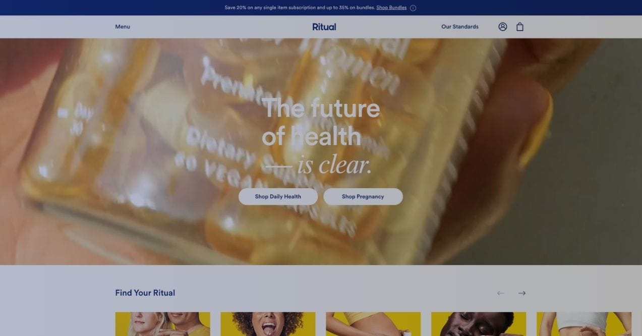 A screenshot of Ritual homepage