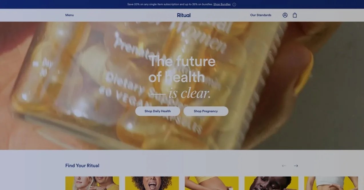 A screenshot of Ritual homepage