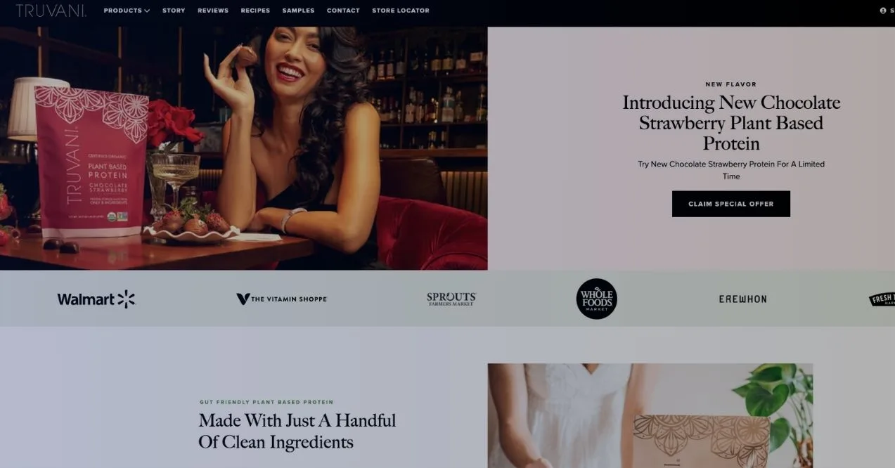 A screenshot of Truvani homepage