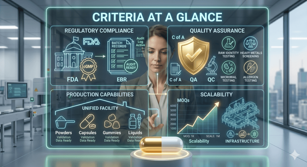 Key Criteria at a Glance Choosing a Supplement Manufacturer
